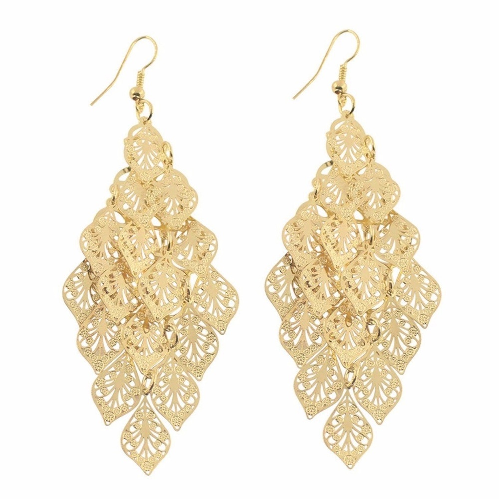 2 Pairs of Multilayer Leaf Earrings Fashion Brass - Picture 3 of 7